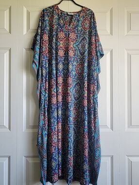 Vintage Joan Rivers Multicolpr Kaftan House Dress Womens Size 1XP